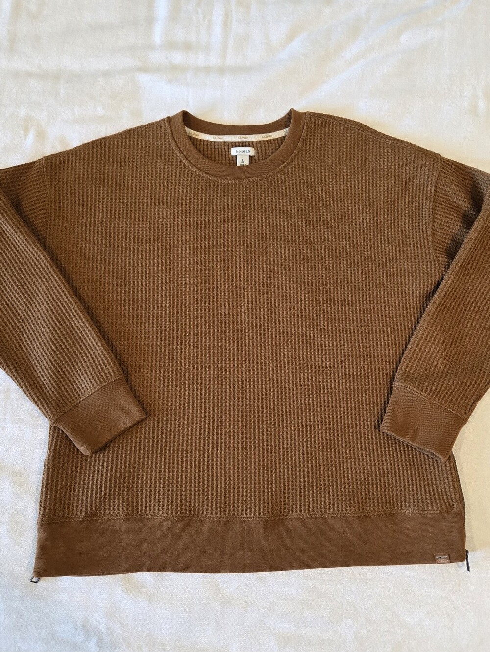 L.L. Bean Birchwood Brushed Waffle Thermal Crewneck Shirt Top Size Large